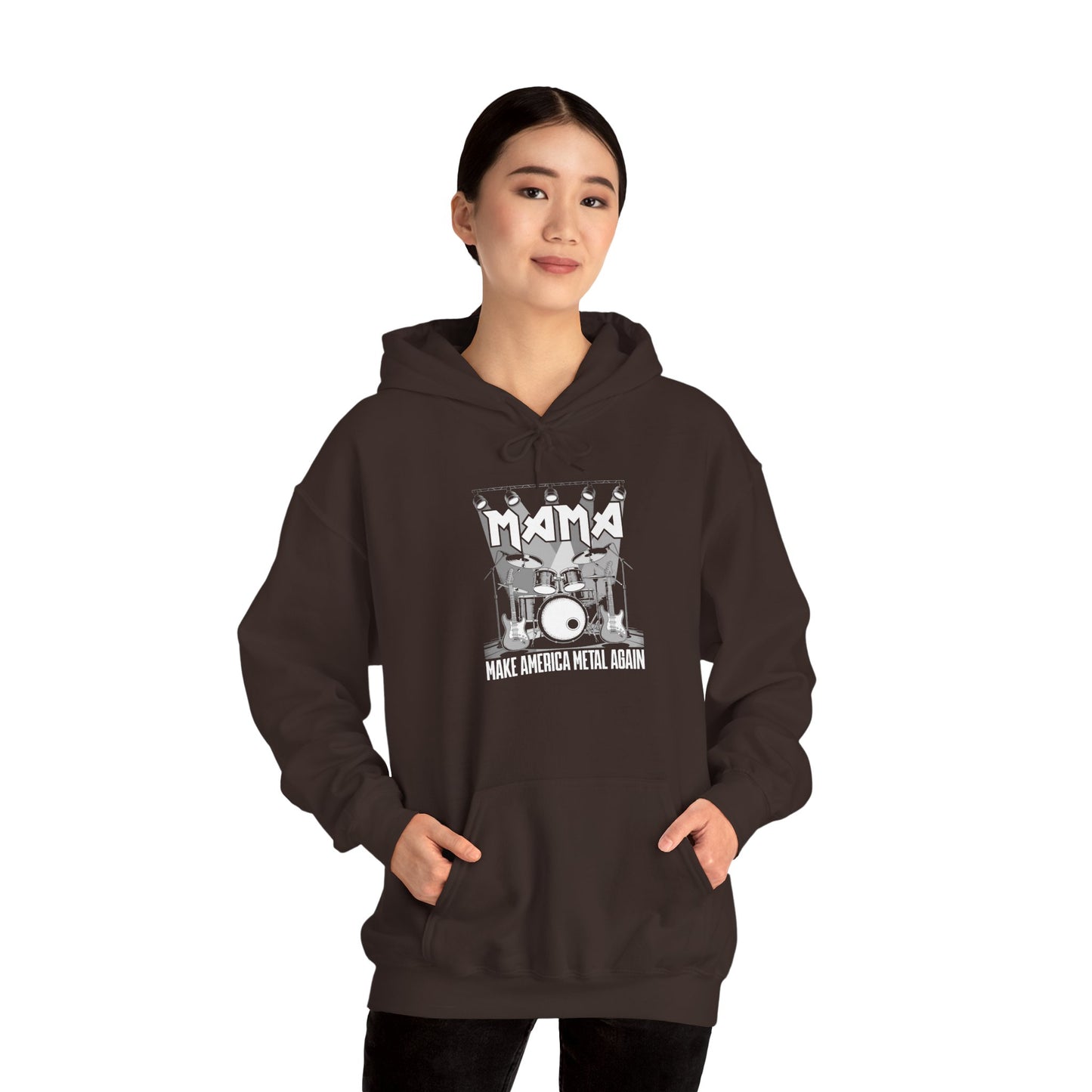 Mama Make American Metal Again Hooded Sweatshirt, Unisex Sweatshirt for Music Lovers, Gift for Mom, Cozy Casual Wear, Rock Music Apparel