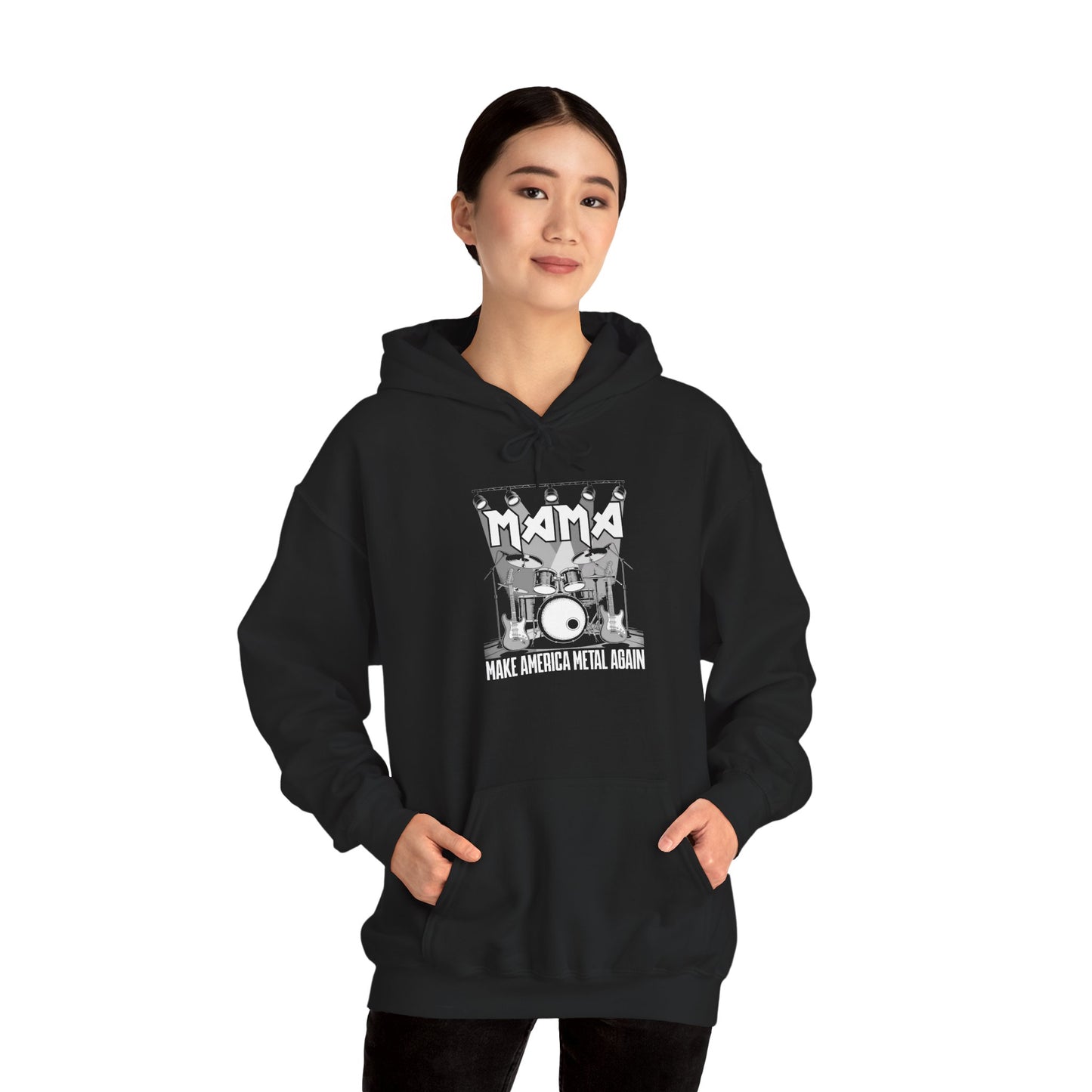 Mama Make American Metal Again Hooded Sweatshirt, Unisex Sweatshirt for Music Lovers, Gift for Mom, Cozy Casual Wear, Rock Music Apparel