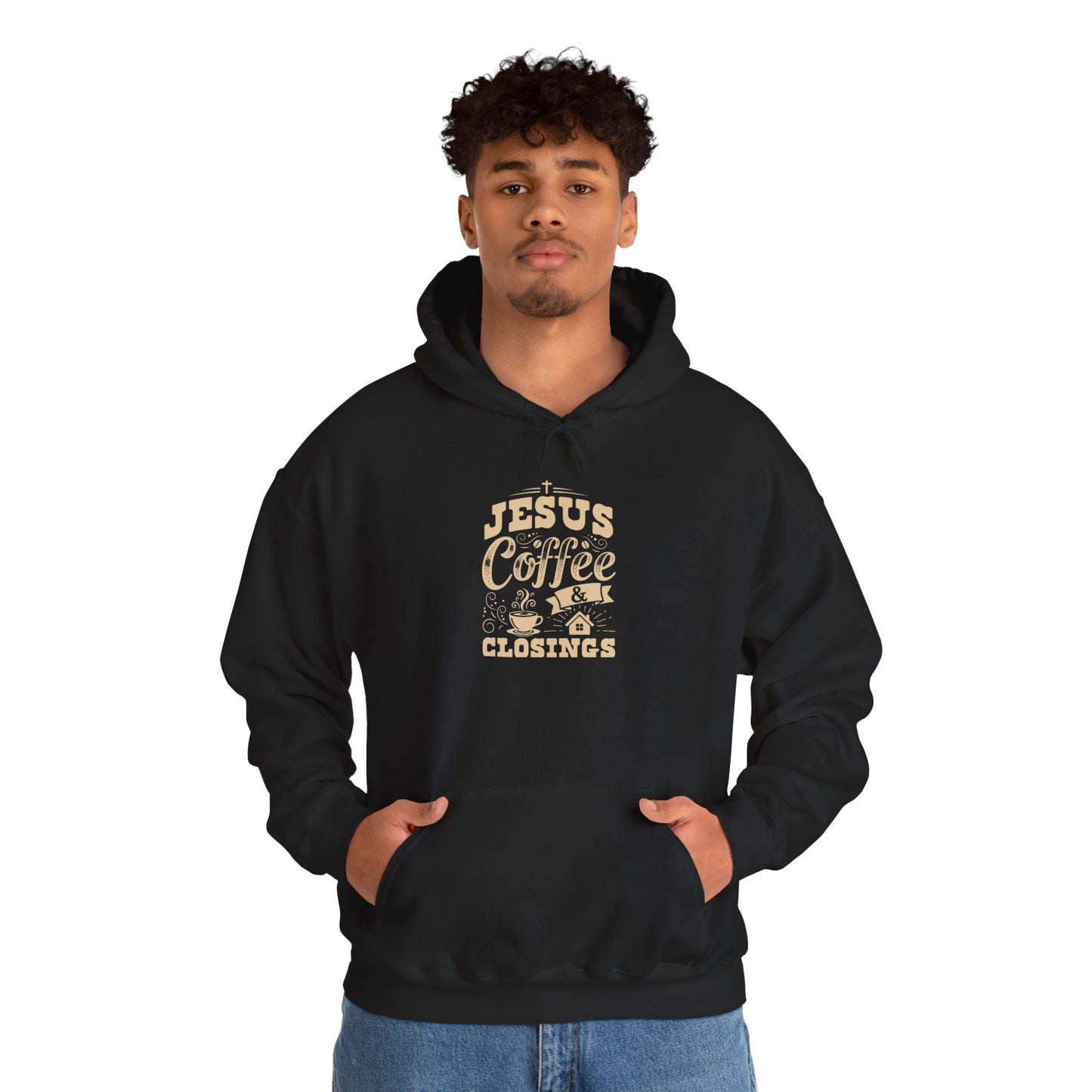 Jesus Coffee Closings Unisex Heavy Blend Hoodie, Cozy Gift for Believers, Fall & Winter Apparel, Faith-Inspired Sweatshirt