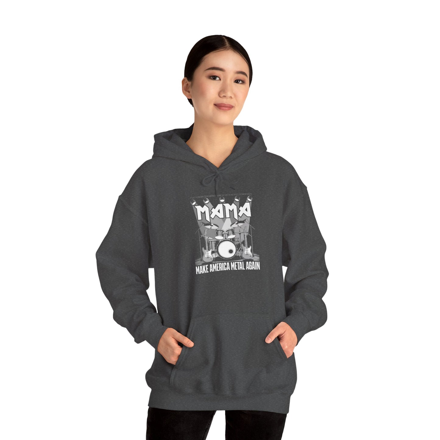 Mama Make American Metal Again Hooded Sweatshirt, Unisex Sweatshirt for Music Lovers, Gift for Mom, Cozy Casual Wear, Rock Music Apparel