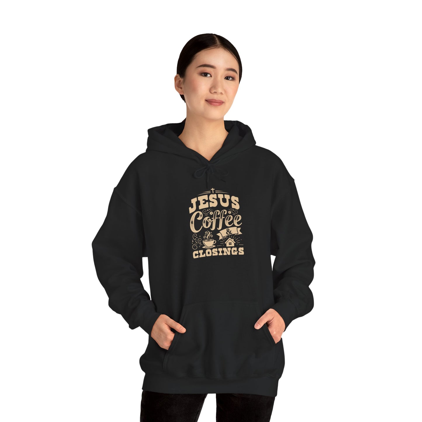 Jesus Coffee Closings Unisex Heavy Blend Hoodie, Cozy Gift for Believers, Fall & Winter Apparel, Faith-Inspired Sweatshirt