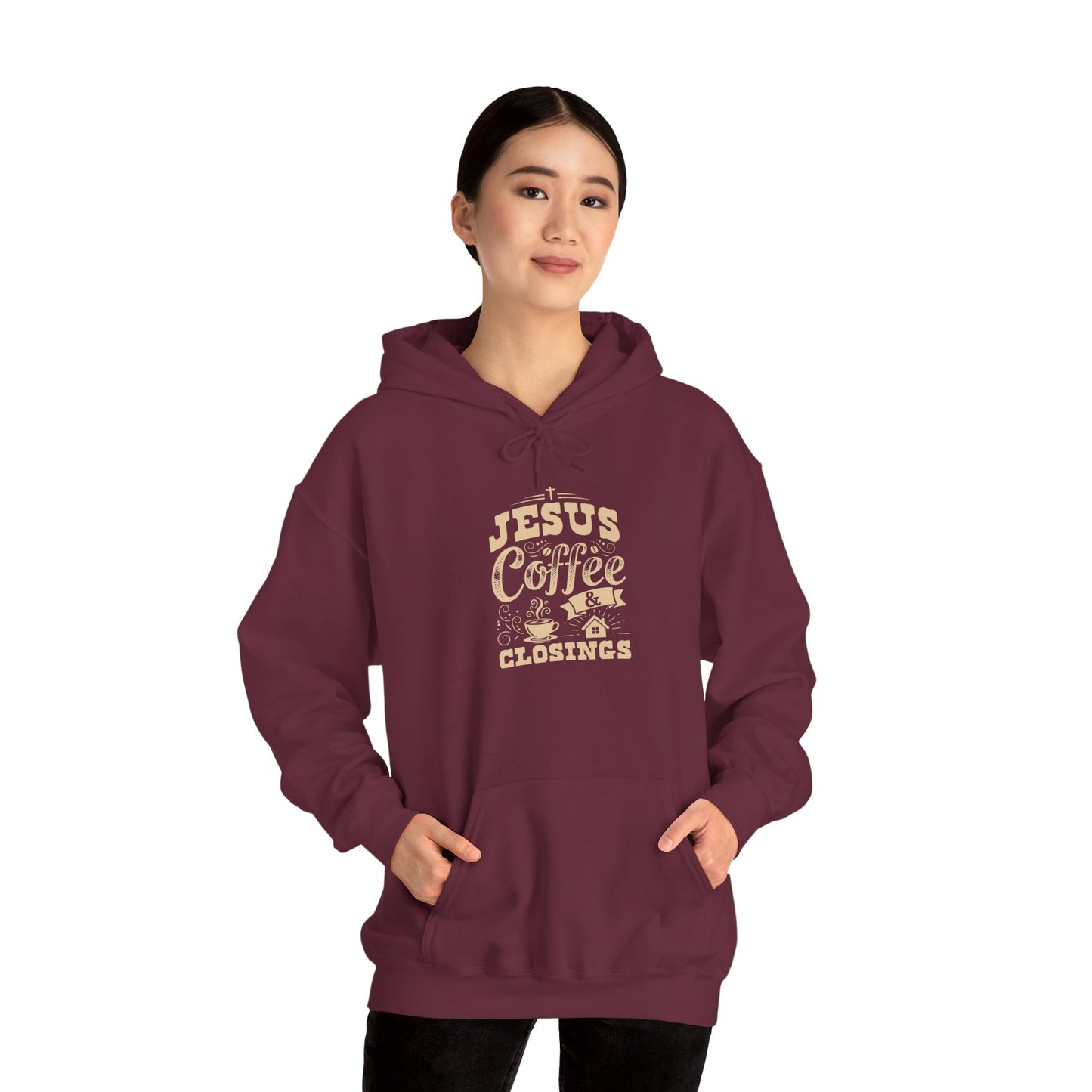 Jesus Coffee Closings Unisex Heavy Blend Hoodie, Cozy Gift for Believers, Fall & Winter Apparel, Faith-Inspired Sweatshirt