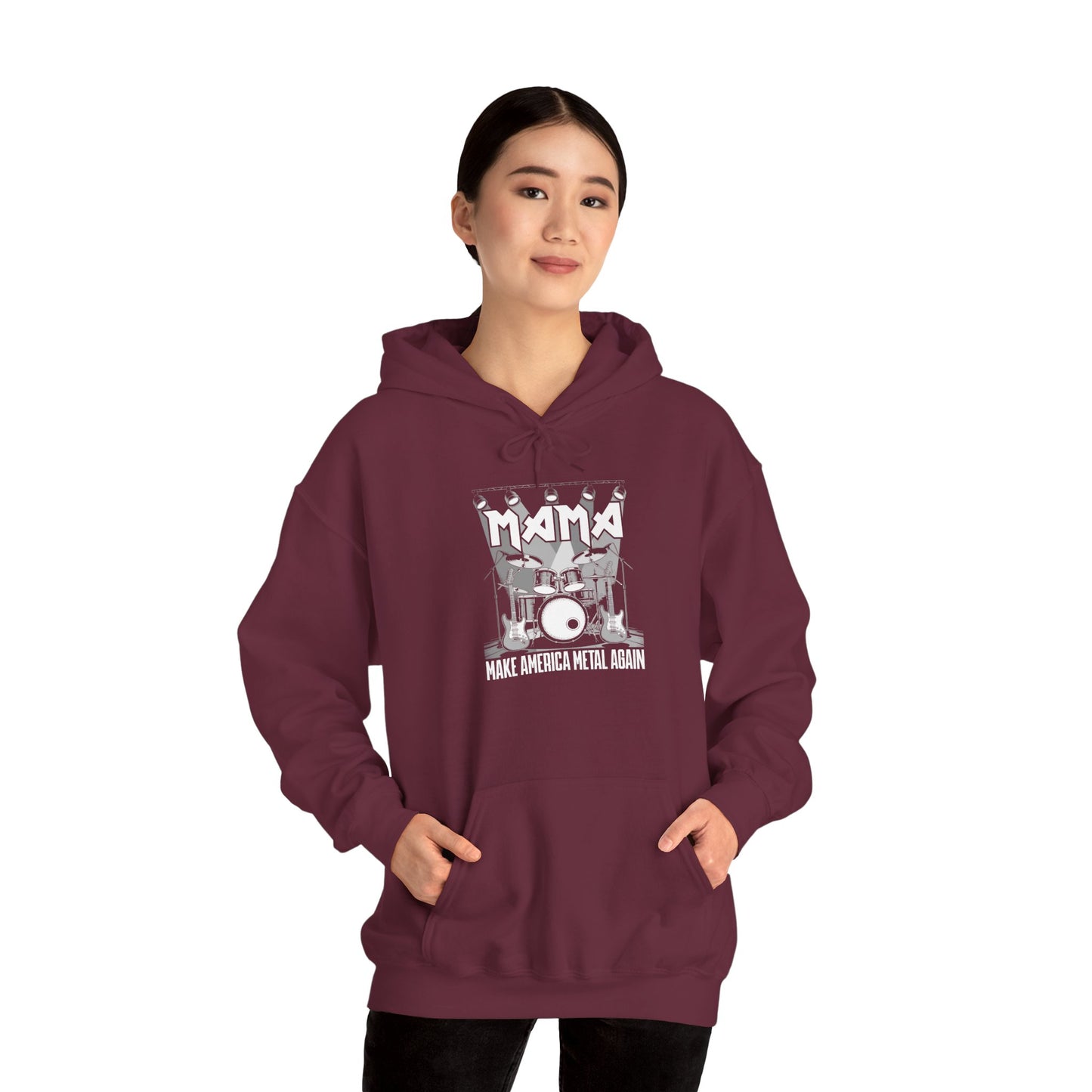 Mama Make American Metal Again Hooded Sweatshirt, Unisex Sweatshirt for Music Lovers, Gift for Mom, Cozy Casual Wear, Rock Music Apparel