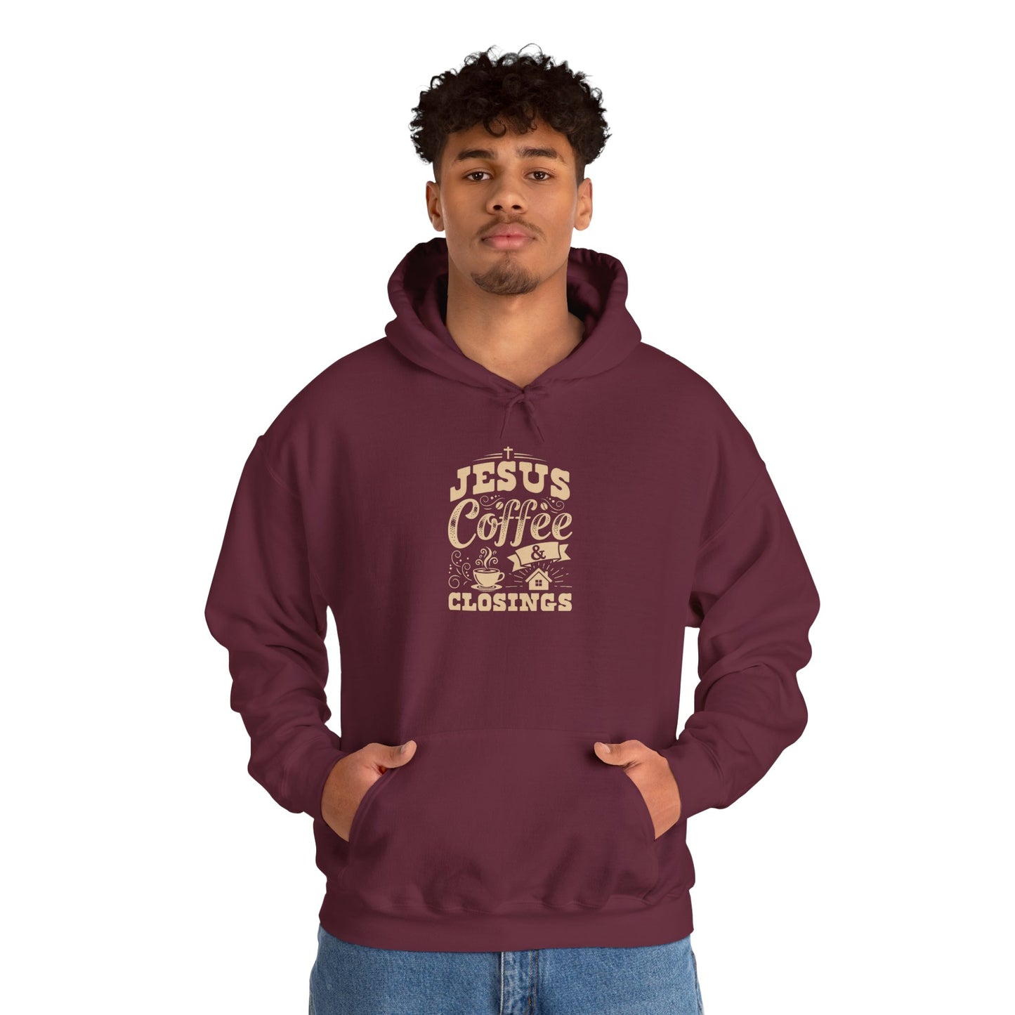 Jesus Coffee Closings Unisex Heavy Blend Hoodie, Cozy Gift for Believers, Fall & Winter Apparel, Faith-Inspired Sweatshirt