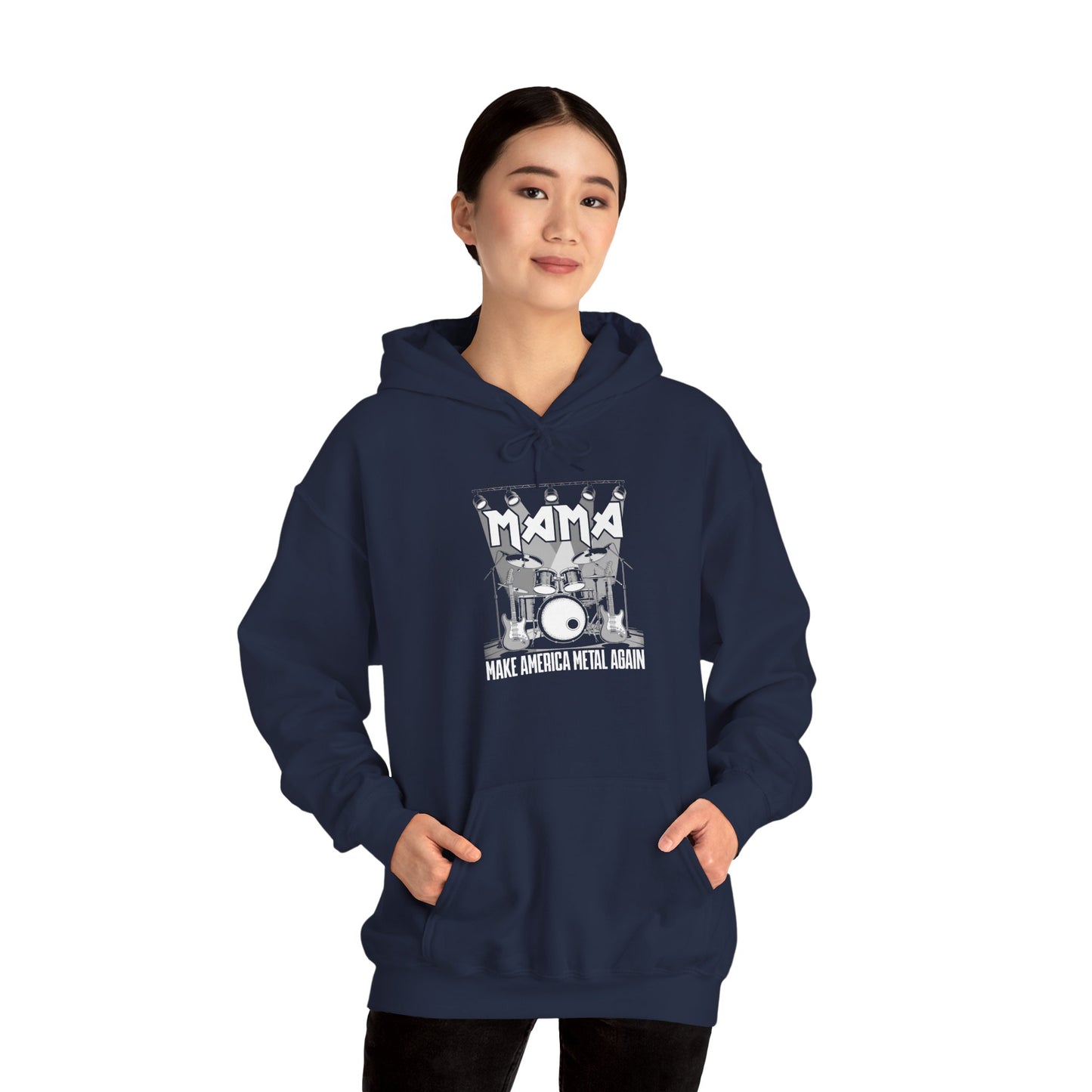 Mama Make American Metal Again Hooded Sweatshirt, Unisex Sweatshirt for Music Lovers, Gift for Mom, Cozy Casual Wear, Rock Music Apparel