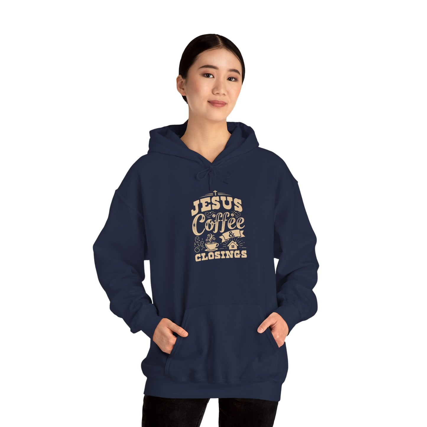 Jesus Coffee Closings Unisex Heavy Blend Hoodie, Cozy Gift for Believers, Fall & Winter Apparel, Faith-Inspired Sweatshirt