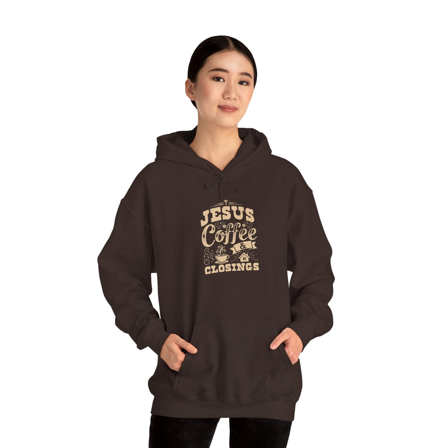 Jesus Coffee Closings Unisex Heavy Blend Hoodie, Cozy Gift for Believers, Fall & Winter Apparel, Faith-Inspired Sweatshirt