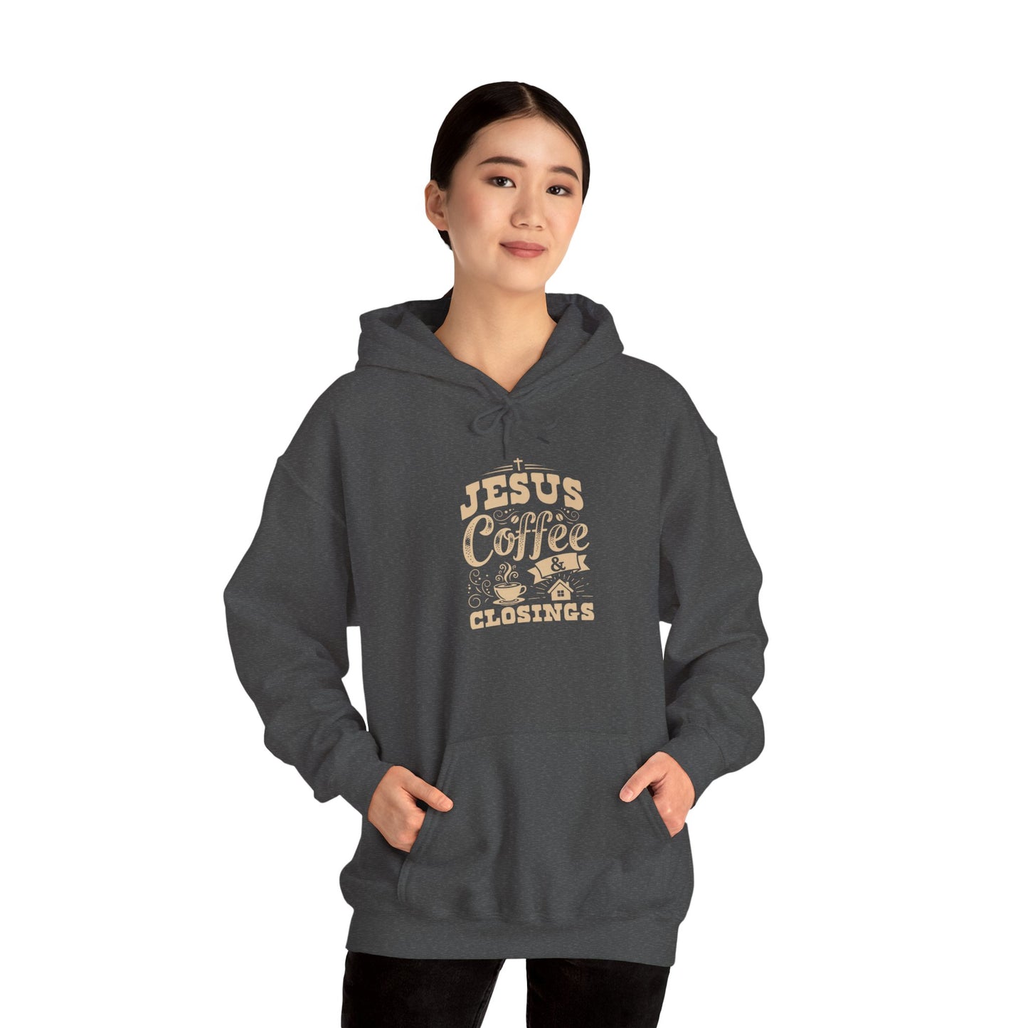 Jesus Coffee Closings Unisex Heavy Blend Hoodie, Cozy Gift for Believers, Fall & Winter Apparel, Faith-Inspired Sweatshirt
