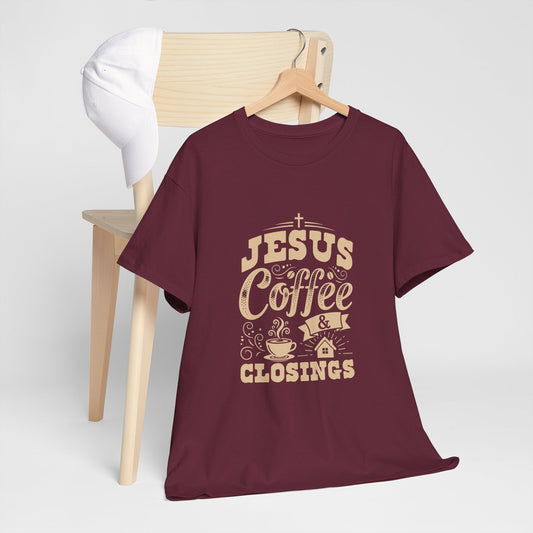 Jesus Coffee Closings Unisex Heavy Cotton Tee | Perfect for Faith, Coffee Lovers, Church Events, Casual Wear, Gifts