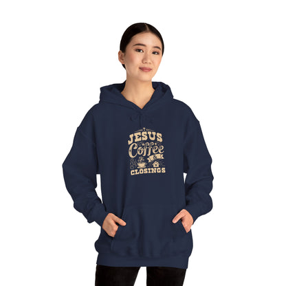 Jesus Coffee Closings Unisex Heavy Blend Hoodie, Cozy Gift for Believers, Fall & Winter Apparel, Faith-Inspired Sweatshirt