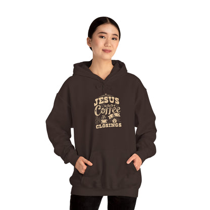 Jesus Coffee Closings Unisex Heavy Blend Hoodie, Cozy Gift for Believers, Fall & Winter Apparel, Faith-Inspired Sweatshirt