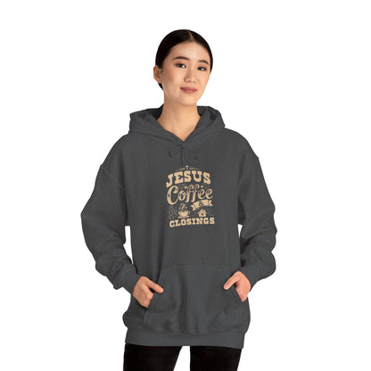 Jesus Coffee Closings Unisex Heavy Blend Hoodie, Cozy Gift for Believers, Fall & Winter Apparel, Faith-Inspired Sweatshirt